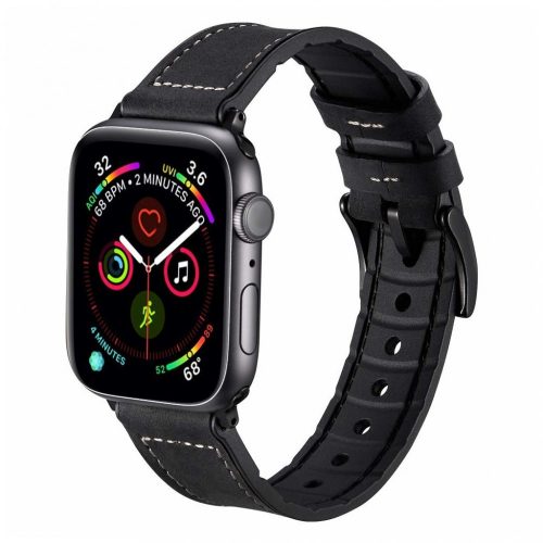 Apple Watch 42 / 44 / 45 / 49 mm bőr / szilikon szíj FEKETE