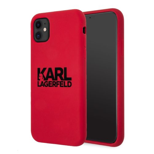 Karl Lagerfeld feliratos szilikon tok, hátlap PIROS iPhone 11