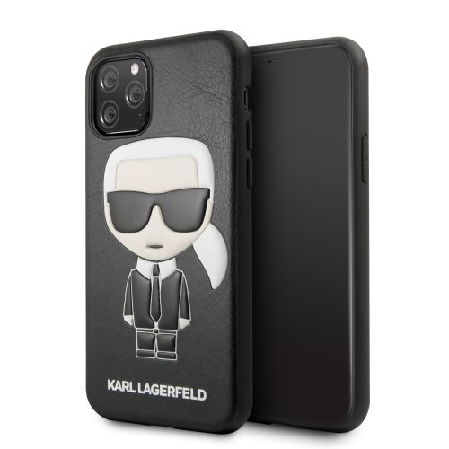 Karl Lagerfeld iPhone 11 Pro Max Karl mintás bőrhatású tok, hátlap FEKETE