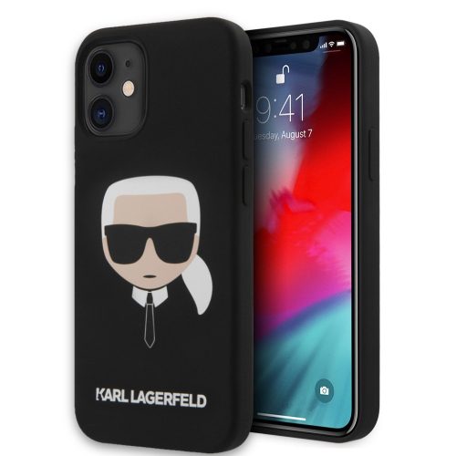 Karl Lagerfeld karl mintás szilikon soft-touch tok, hátlap fekete iPhone 12 mini