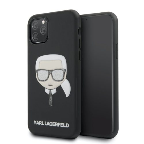Karl Lagerfeld Karl mintás csillogós bőrhatású tok, hátlap FEKETE iPhone 11 Pro